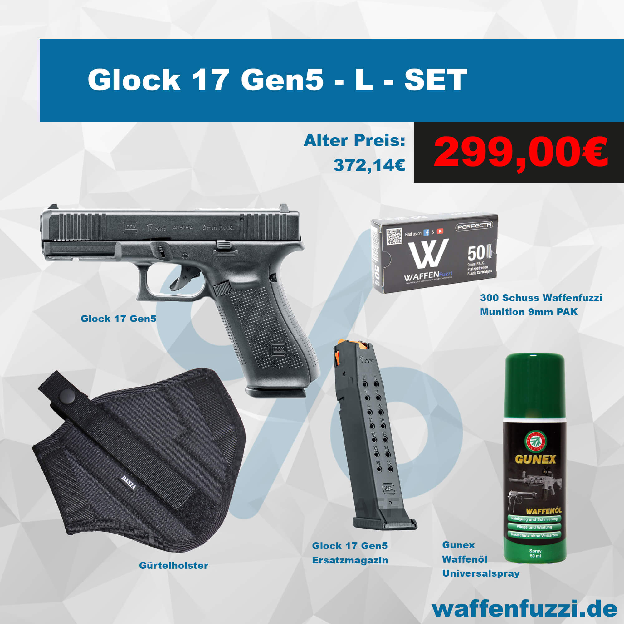 Glock 17 Gen5 Schreckschusspistolen Set "L" Kaliber 9mm PAK