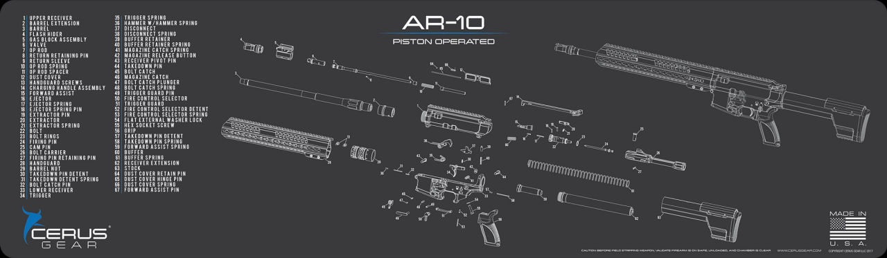 Schematic Promat Waffenmatte für AR-10. Optimale Waffenpflege mit Cerus Gear
