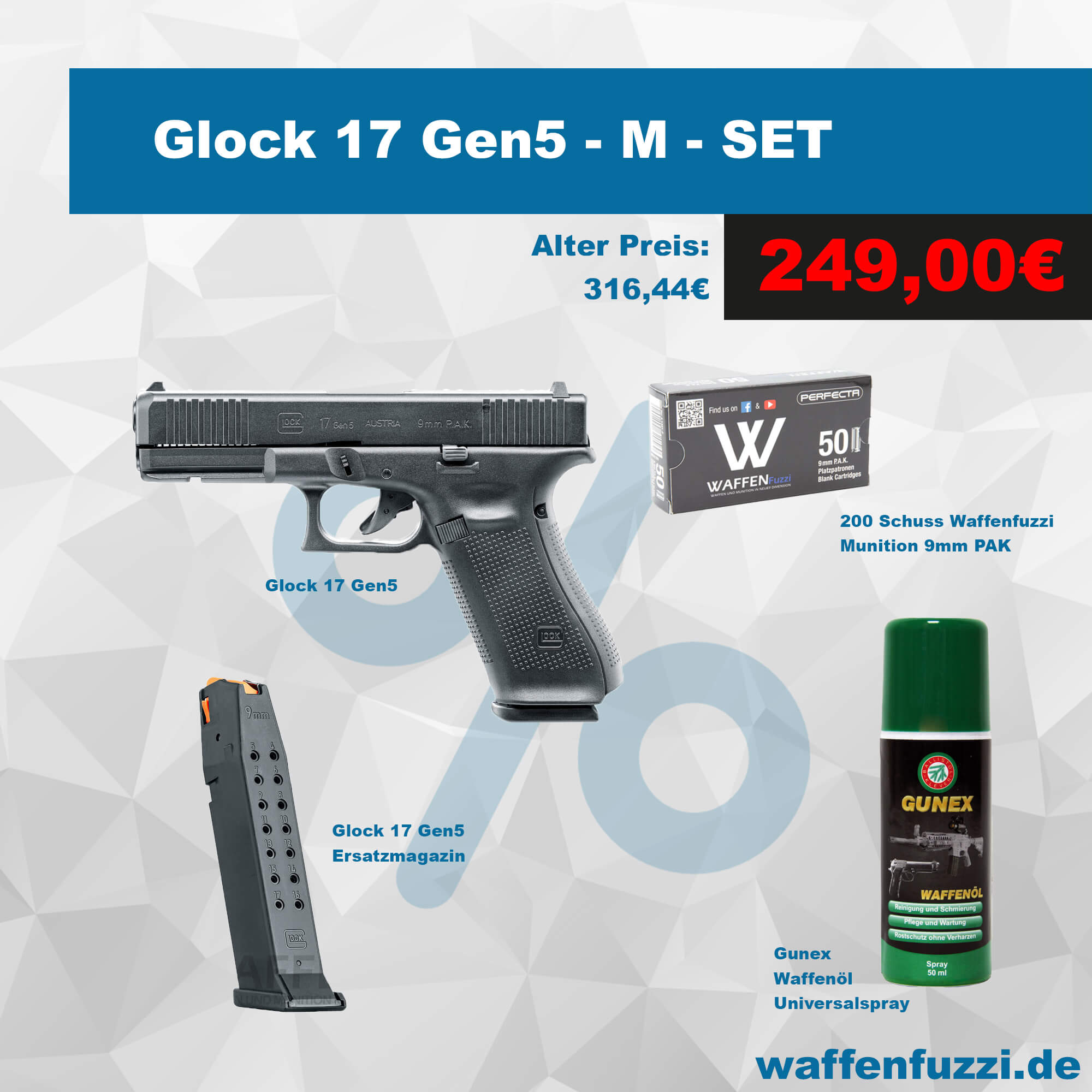 Glock 17 Gen5 Schreckschusspistolen Set "M" Kaliber 9mm PAK