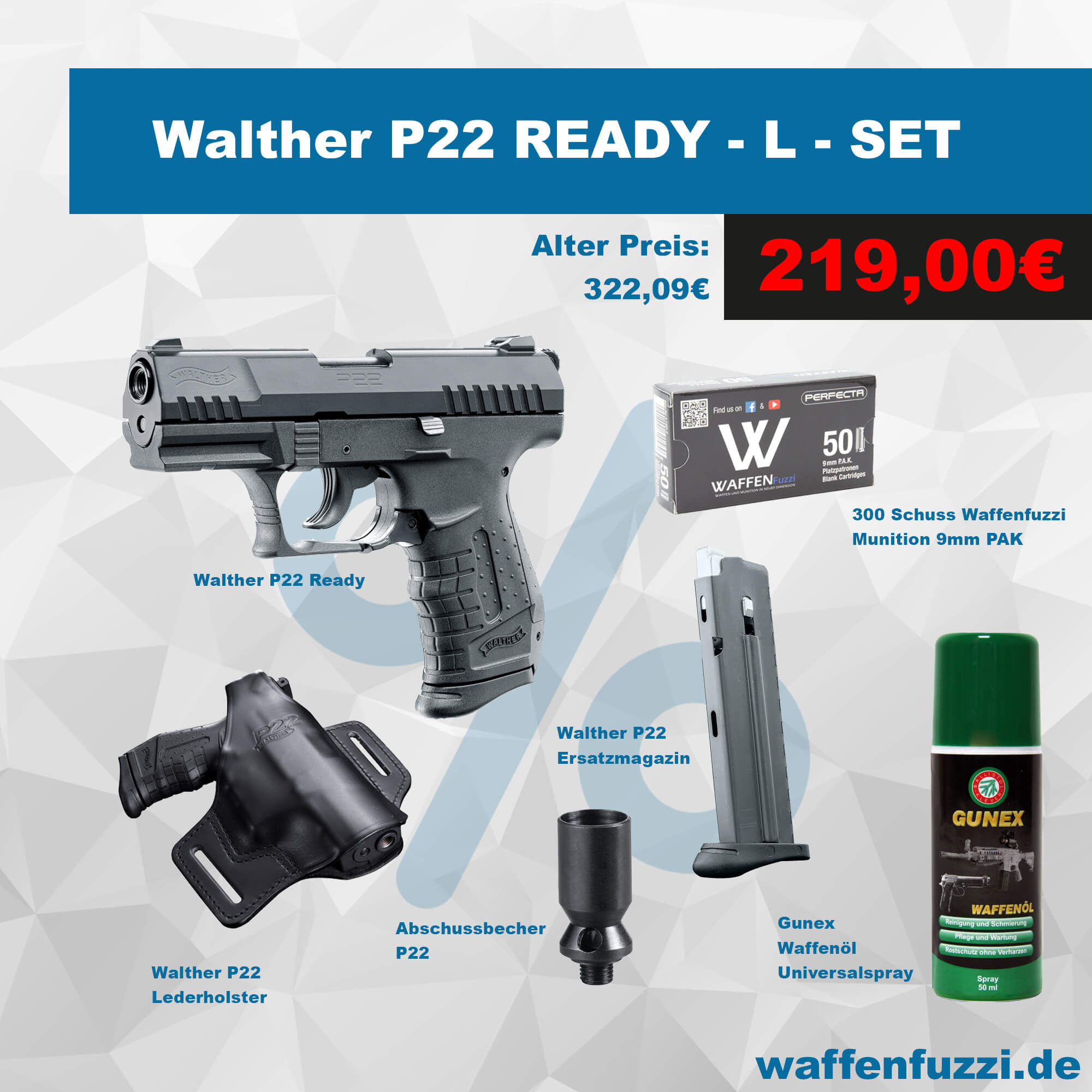 Walther P22 Ready "L" Schreckschuss Set Kaliber 9mm PAK