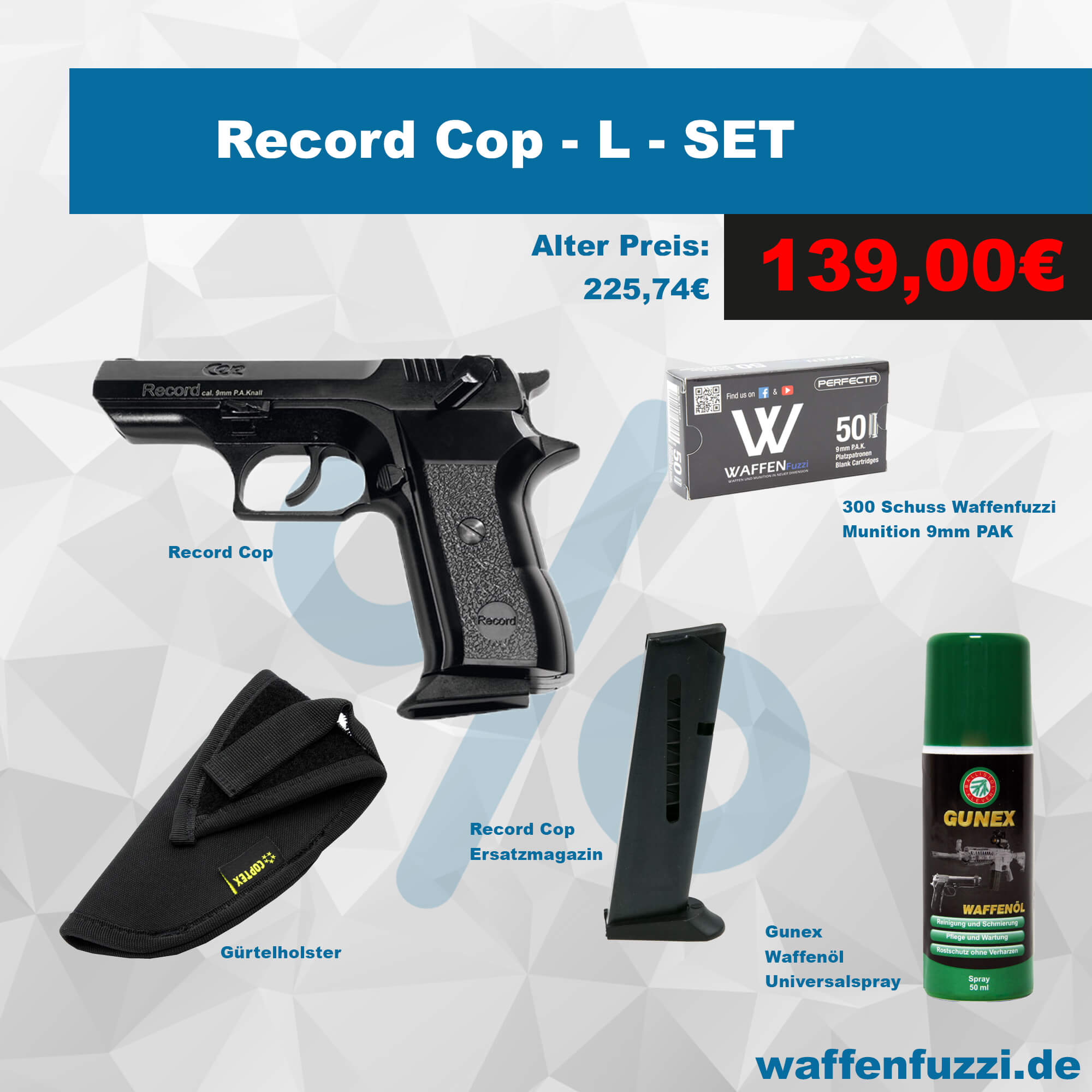 Record Cop Schreckschusspistolen Set "L" Kaliber 9mm PAK