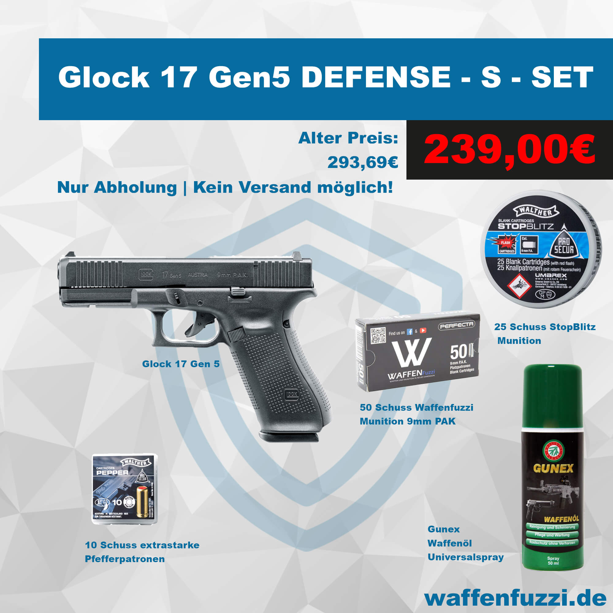 Glock 17 Gen5 Schreckschusspistolen Defense Set "S" Kaliber 9mm PAK