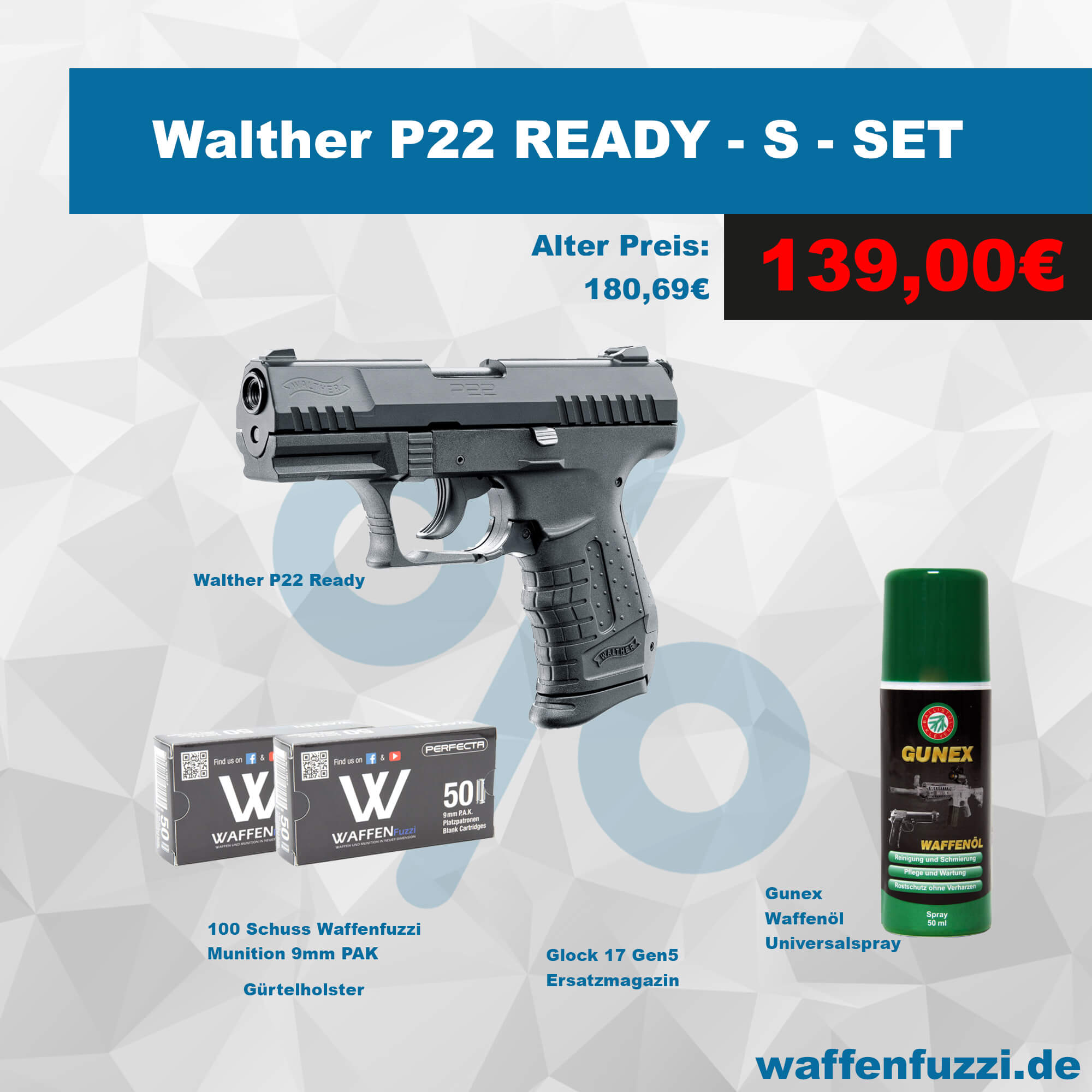 Walther P22 Ready "S" Schreckschuss Set Kaliber 9mm PAK