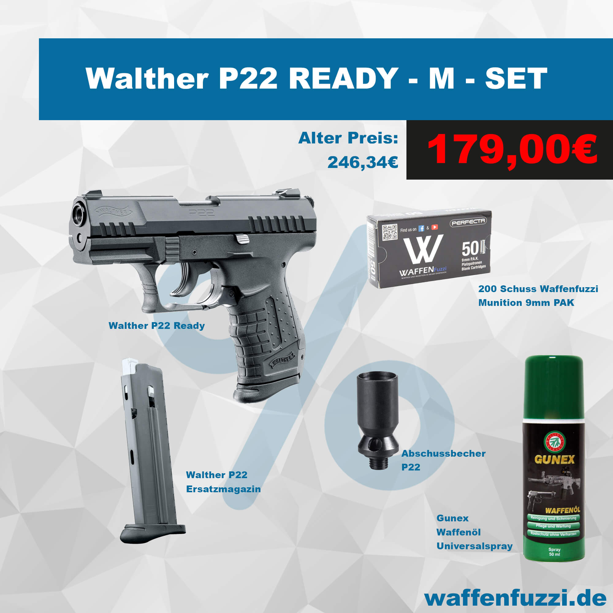 Walther P22 Ready "M" Schreckschuss Set Kaliber 9mm PAK