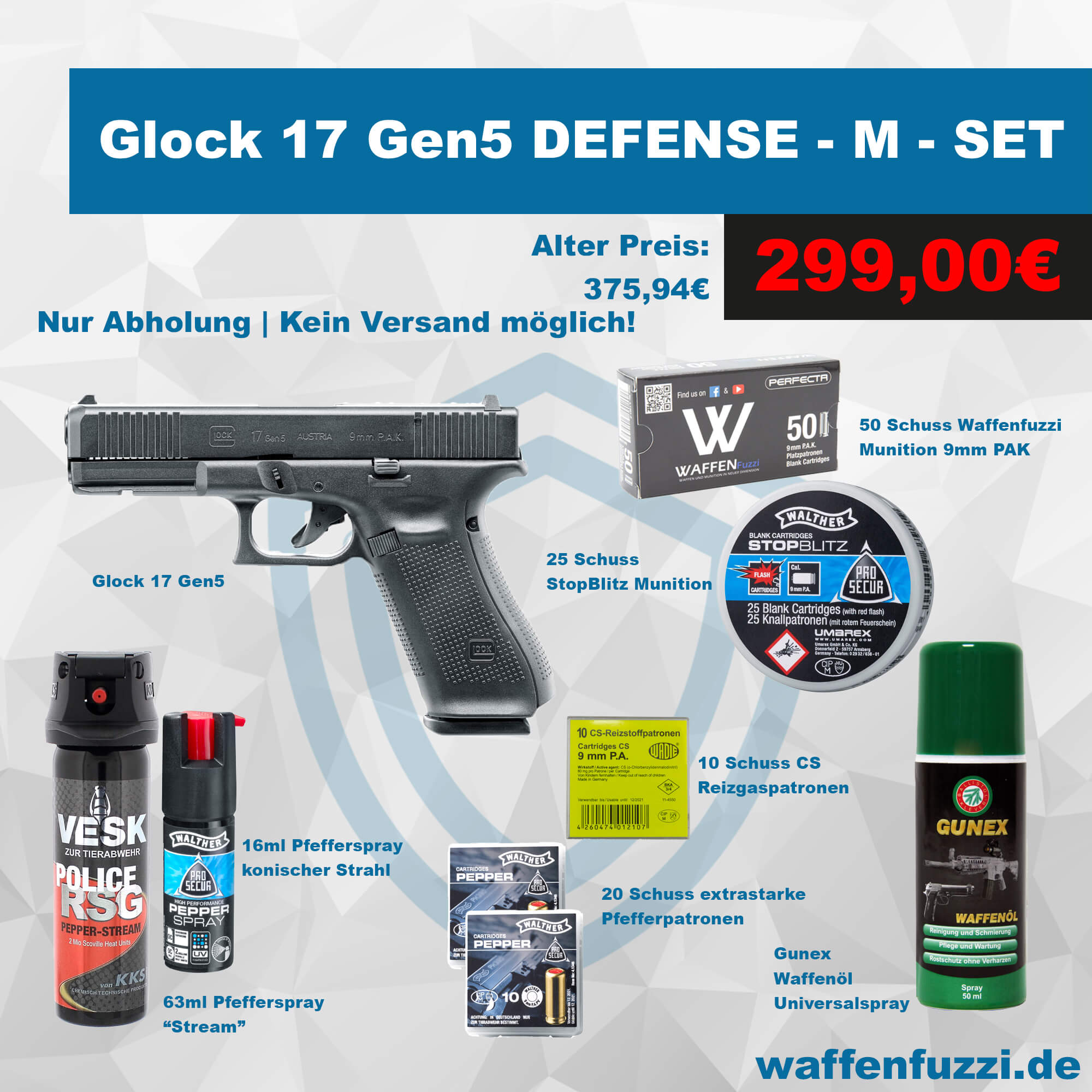 Glock 17 Gen5 Schreckschusspistolen Defense Set "M" Kaliber 9mm PAK